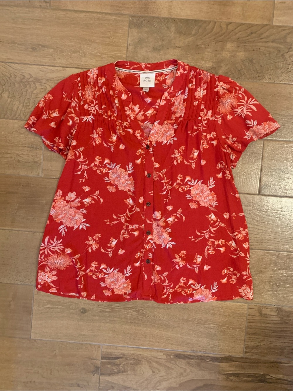 Knox Rose Red Floral Button-Front Blouse Size Small